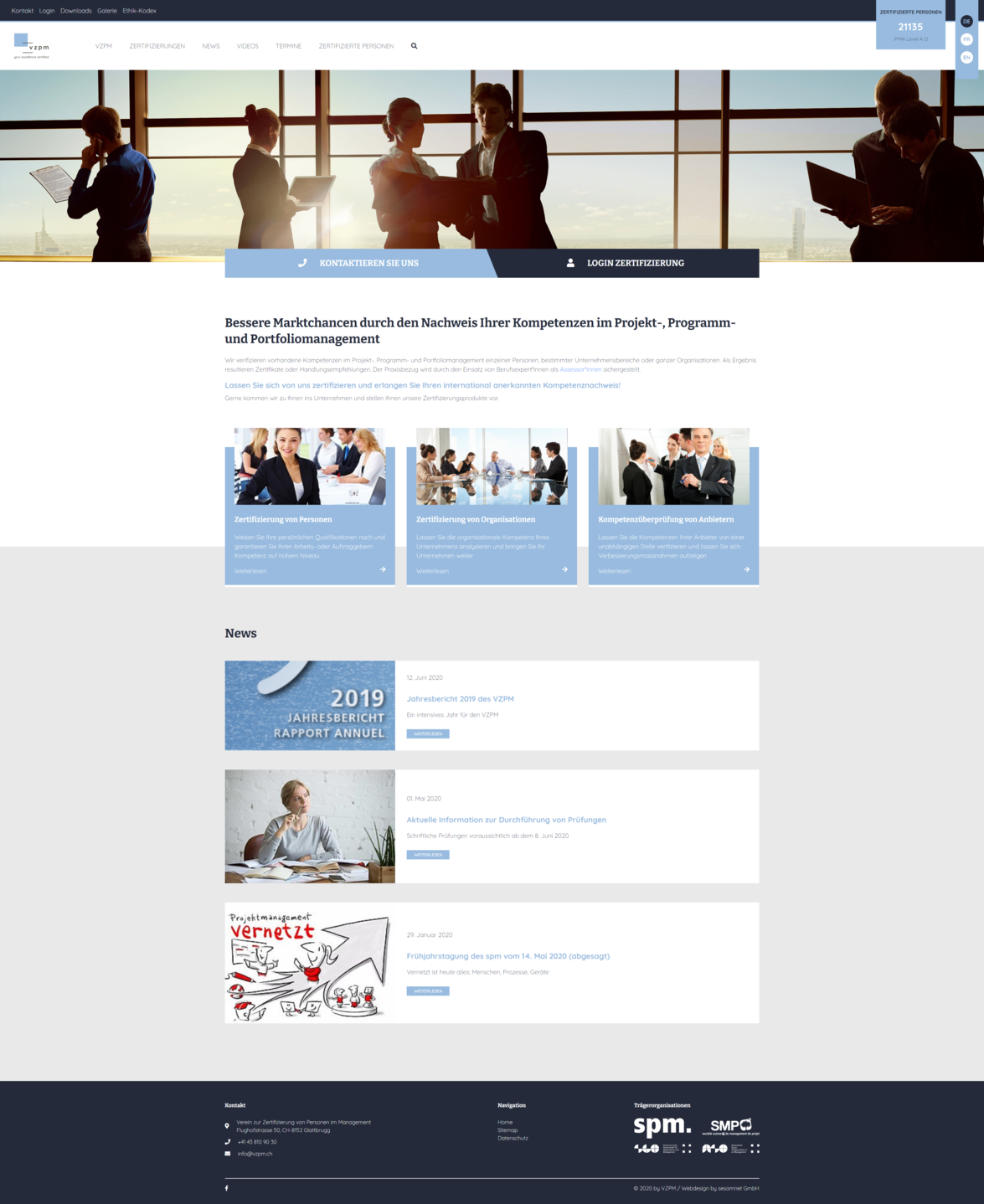 Desktopwebseite: Verein zur Zertifizierung von Personen im Management